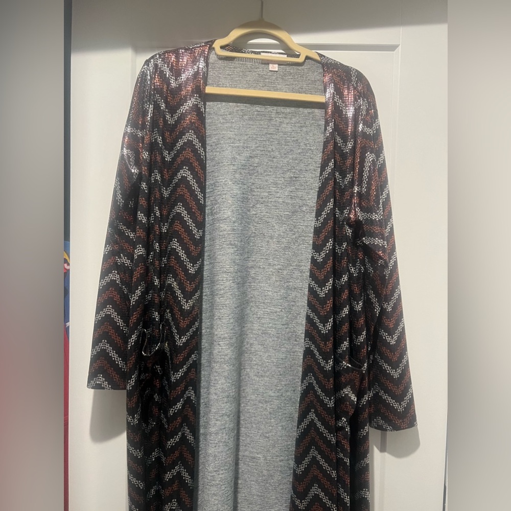 LulaRoe Holiday Collection Sarah Cardigan, Size L. Like new condition